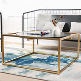 Metal Frame Base Coffee Table Round Solid Wood Cocktail Table in Black