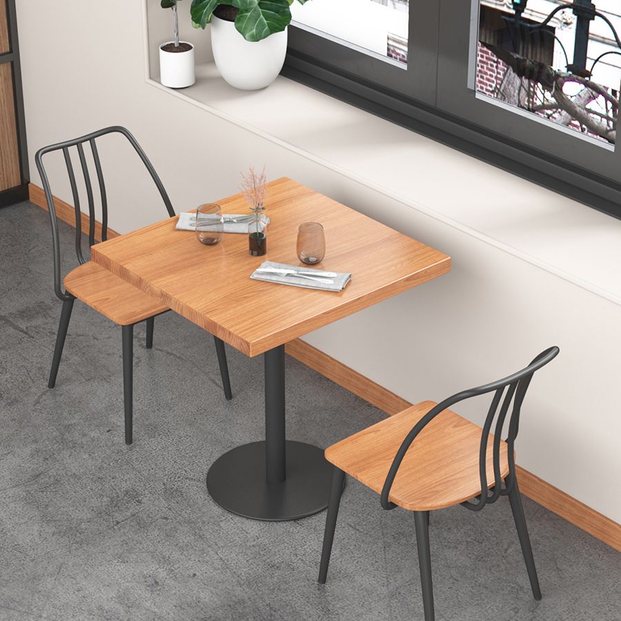 Metal Industrial Square Table Pine Solid Wood Top Table with Pedestal Base
