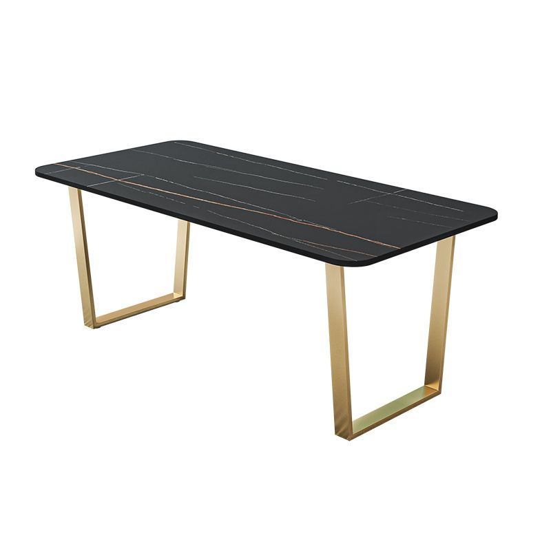 Glam Style Stone Top Table for Restaurant Rectangle Table with Gold Pedestal