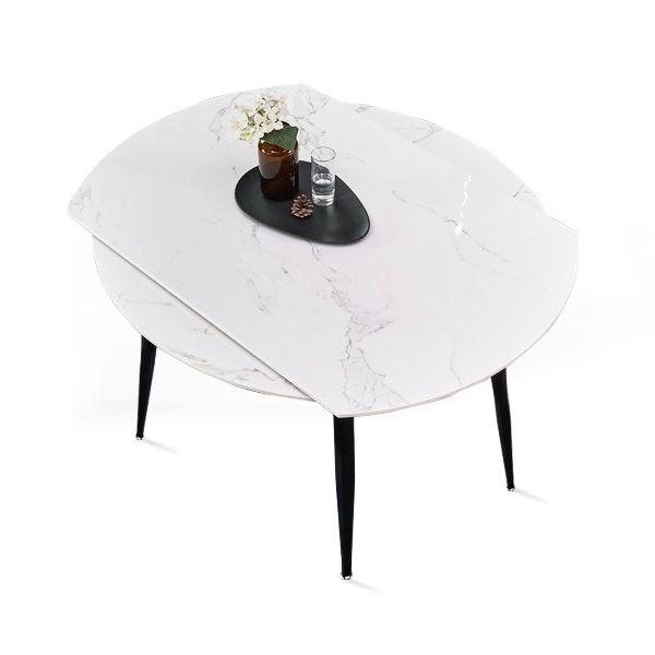 Modern Style Sintered Stone Dining Table White Round Home Table with Black Frame Clearhalo ' dining_table' 'Dining Tables & Seating' 'Dining Tables' 'furn' 'furn_dining_table' 'Furniture' 'furniture_dining_table' 'Kitchen & Dining Furniture' 'kitchen&dining_furn' 'kitchen' 'kitchen_dining_table' 1200x1200_fc3369ca-ef4c-48a8-8c85-bfd47f317058