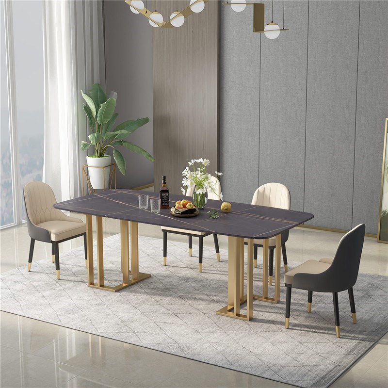 Rectangle Double Pedestal Luxury Table Sintered Stone Fixed Table for Kitchen Clearhalo ' dining_table' 'Dining Tables & Seating' 'Dining Tables' 'furn' 'furn_dining_table' 'Furniture' 'furniture_dining_table' 'Kitchen & Dining Furniture' 'kitchen&dining_furn' 'kitchen' 'kitchen_dining_table' 1200x1200_fc33e75c-ce2c-4230-9c31-c1484da4fe96