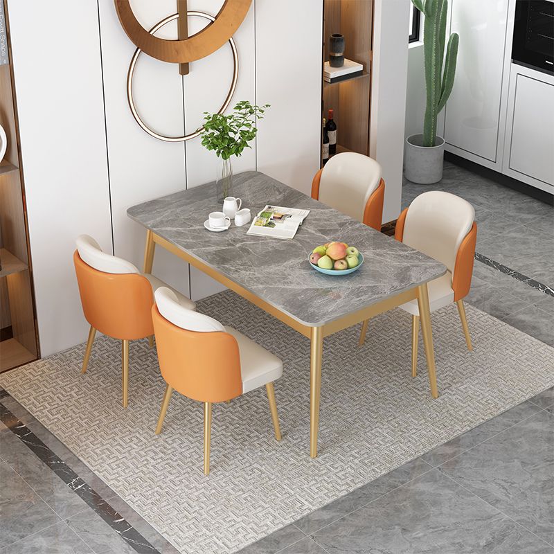 Ensemble de table à manger rectangulaire contemporain, ensemble de dinette avec plateau en pierre, 1/2/5/7 pièces