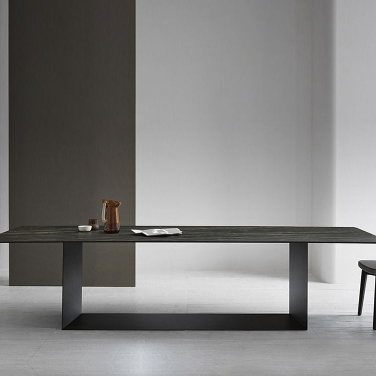 Metal Contemporary Rectangular Dining Table Sintered Stone Table with Trestle Clearhalo ' dining_table' 'Dining Tables & Seating' 'Dining Tables' 'furn' 'furn_dining_table' 'Furniture' 'furniture_dining_table' 'Kitchen & Dining Furniture' 'kitchen&dining_furn' 'kitchen' 'kitchen_dining_table' 1200x1200_fc3714c6-3681-4b76-bf84-9fdc9a8a2a09