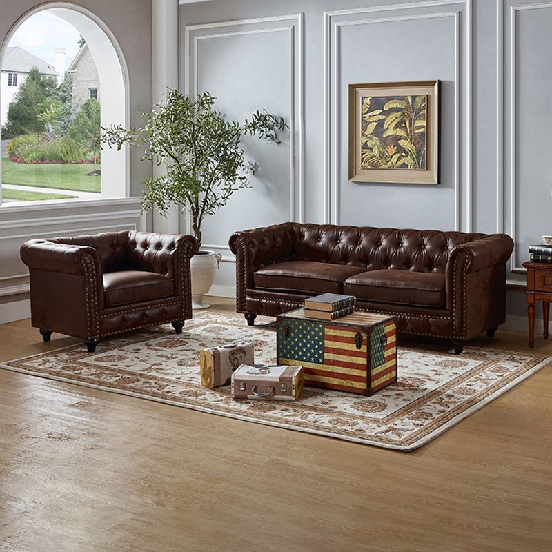 28.3" Mid Century Modern Faux Leather Rolled Arm Chesterfield Back Sofa with Nailhead Clearhalo 'furn' 'furn_sofas' 'Furniture' 'furniture_sofas' 'Living Room Furniture' 'Sofa' 'sofas' 1200x1200_fc37cf58-d75e-4f14-a413-85e776c15a6d