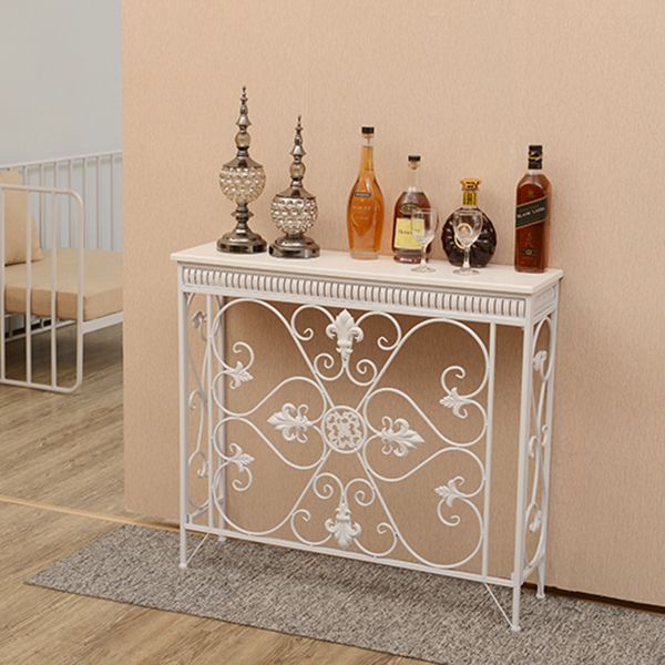 フランスの田舎の木製フレームコンソールテーブルホールダークブラウン＆ホワイトソファテーブルの長方形