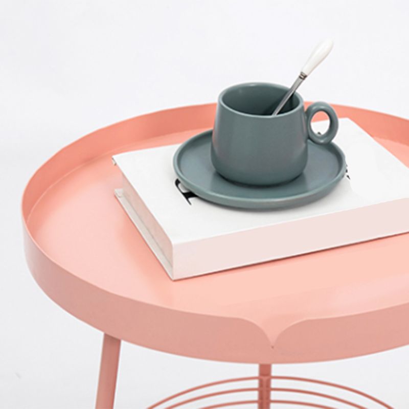 Mid-Century Metal Round Tray Top Side Table 21.6-inch 3 Legs End Table with Shelf