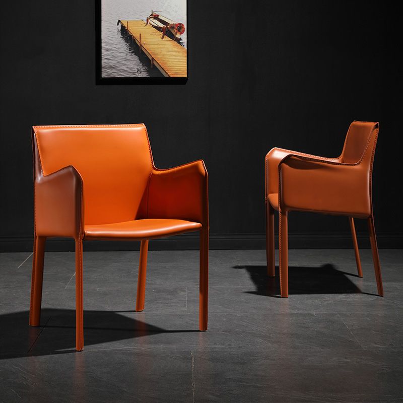 Silla lateral de espalda baja con patas de cuero silla de comedor contemporánea de metal para el hogar