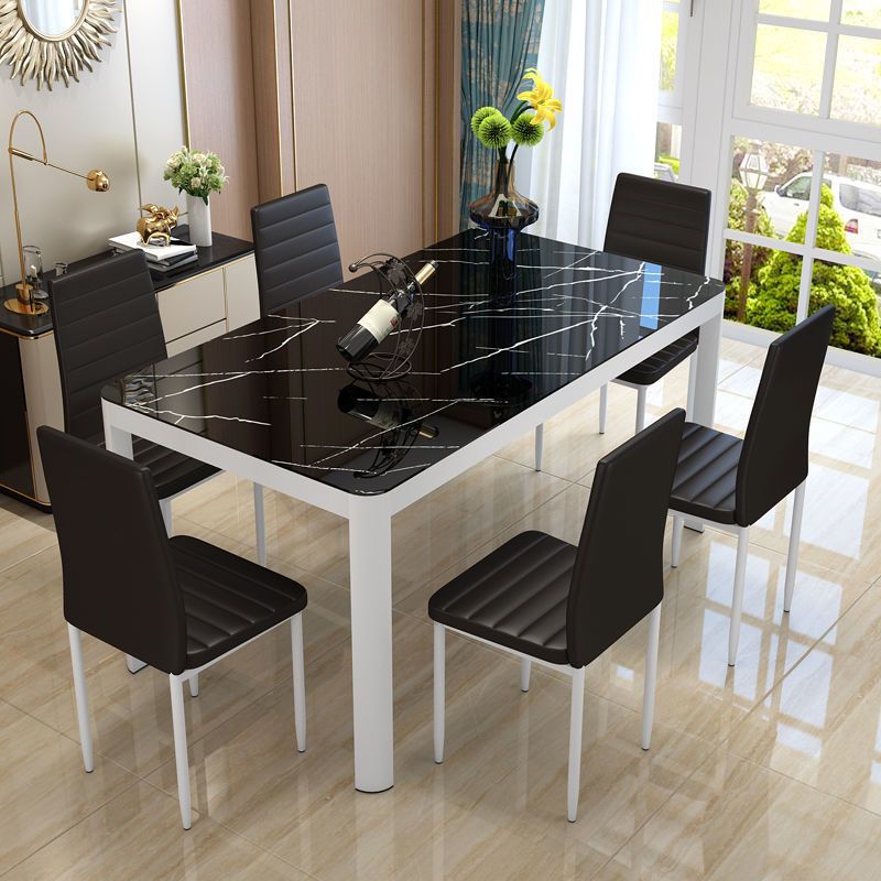 Modern Glass Top Dining Table Rectangle Dining Table with 4 Legs Clearhalo 'Dining Tables & Seating' 'Dining Tables' 'dining_table' 'furn' 'furn_dining_table' 'Furniture' 'furniture_dining_table' 'Kitchen & Dining Furniture' 'kitchen' 'kitchen_dining_table' 1200x1200_fc4044bc-f064-4c02-9d29-49972fa90a9f