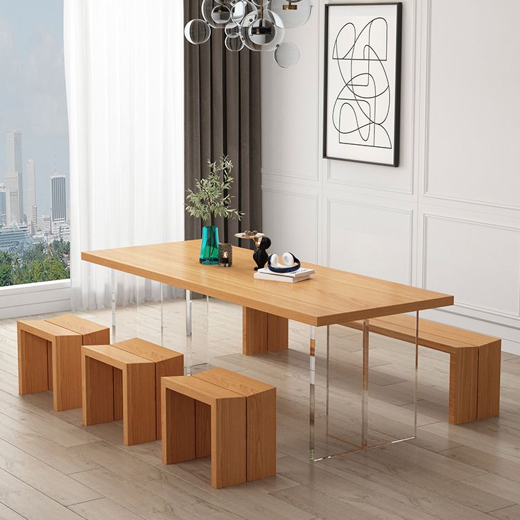 Modern Wood Table in Brown for Restaurant Rectangle Table with Acrylic Base Clearhalo 'Dining Tables & Seating' 'Dining Tables' 'dining_table' 'furn' 'furn_dining_table' 'Furniture' 'furniture_dining_table' 'Kitchen & Dining Furniture' 1200x1200_fc4393b2-8cbc-441e-9bba-010c8fce2c2a