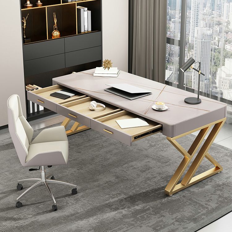 29.25 "H Classic Glam Office Desk Curved Shape Stone Writing Desk