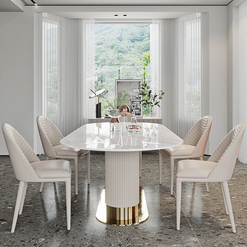 Oval Shape Fixed Kitchen Table Sintered Stone Pedestal Dining Table Clearhalo 'Dining Tables & Seating' 'Dining Tables' 'dining_table' 'furn' 'furn_dining_table' 'Furniture' 'Kitchen & Dining Furniture' 1200x1200_fc50d10a-21a2-4790-84a6-032d3ba790ca
