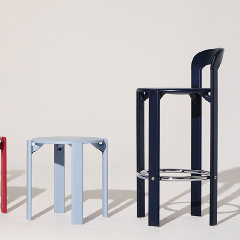 Round Low Back Dining Stools Plastic Barstools with Footrest