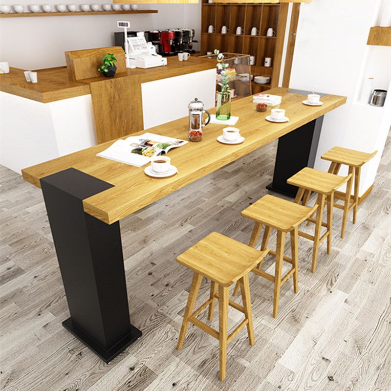 Table de bar rectangulaire industrielle Table de salle à manger de bar en bois massif de pin avec double piédestal