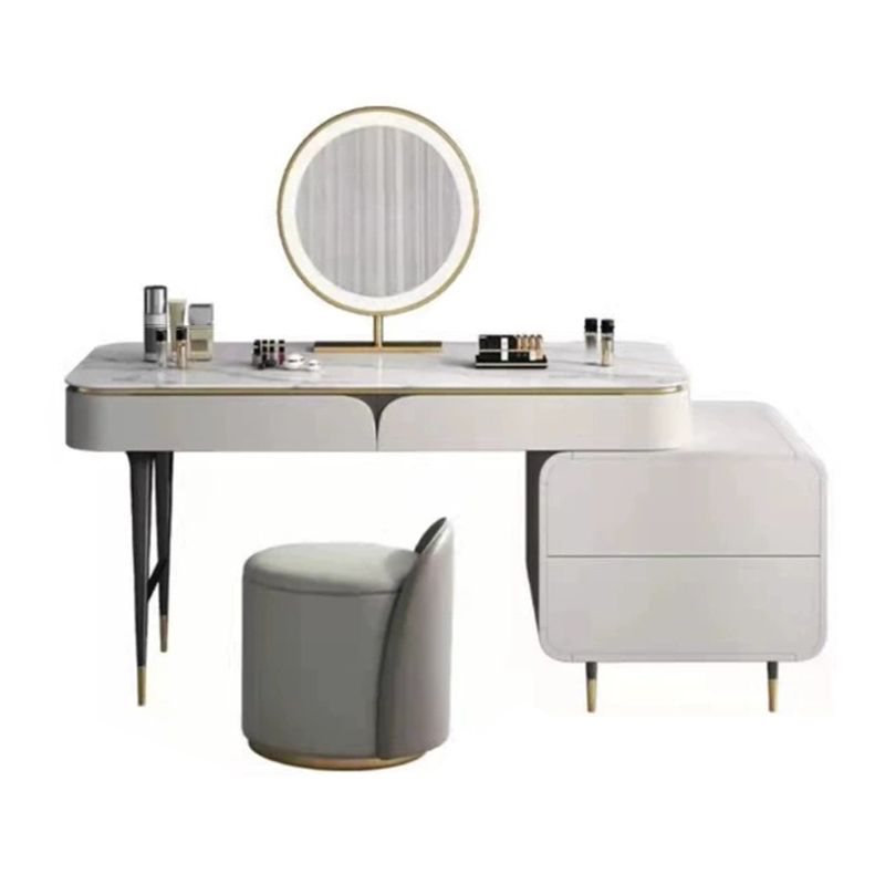 Rock Slate Off-White-Schminktisch mit 4 Schubladen Metallbasis