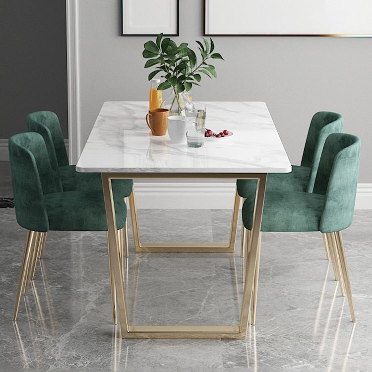 Rectangle White Dining Table Traditional Luxury Dining Table with Gold Frame