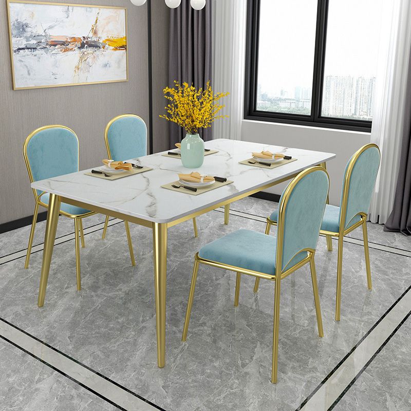 Rectangle 4 Legs Dining Table Glam Style Stone Table for Kitchen
