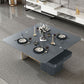 Rectangular Slate Top Coffee Table Abstract Base Cocktail Table with Storage