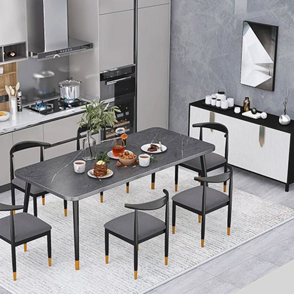 Contemporary Rectangle Shape Kitchen Dining Table Sintered Stone Dining Table with 4 Legs Base Clearhalo ' dining_table' 'Dining Tables & Seating' 'Dining Tables' 'Furniture' 'furniture_dining_table' 'Kitchen & Dining Furniture' 'kitchen&dining_furn' 'kitchen' 'kitchen_dining_table' 1200x1200_fc5bfd2b-a8e9-4e06-ace4-59527418c0a4