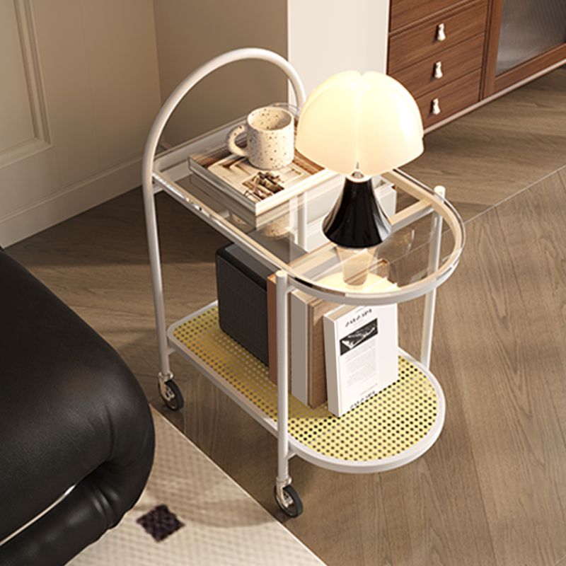 23.62" Wide Metal Side Table Oval Glass Top Sofa Side Accent Table