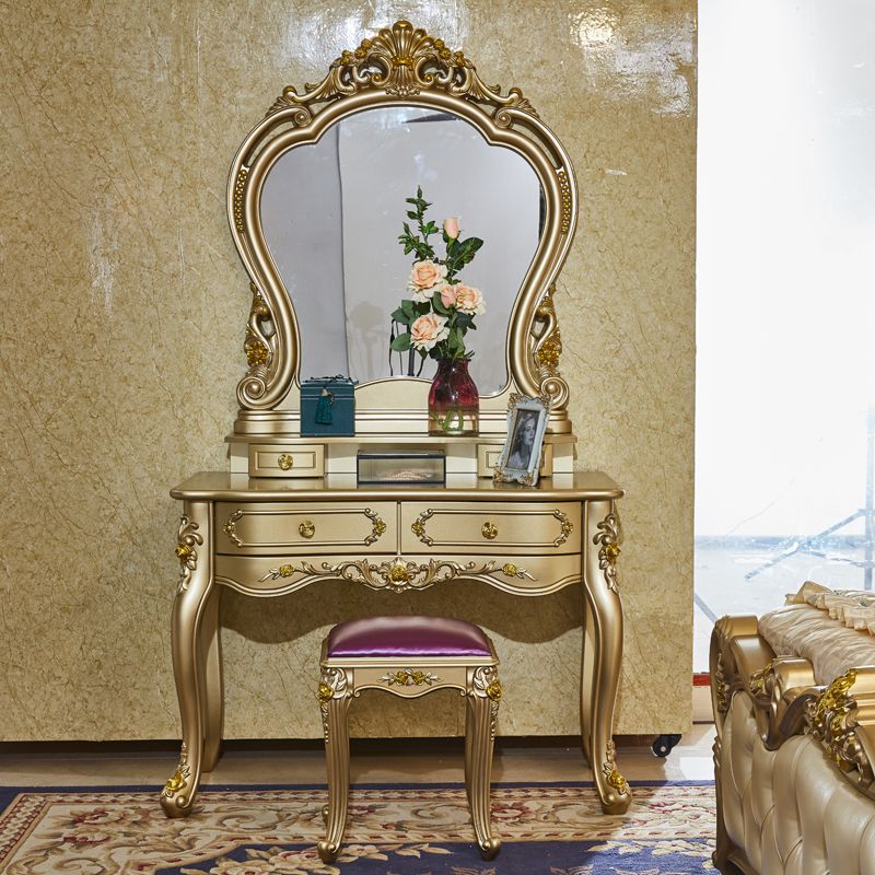 Victorian Wooden Vanity Dressing Table Gold 2-Drawer Make-up Vanity Clearhalo 'Bedroom Furniture' 'furn' 'furn_makeup_vanities' 'Furniture' 'Makeup Vanities' 'makeup_vanities' 1200x1200_fc63acd4-6e4f-4871-9a84-5ce128e354f4