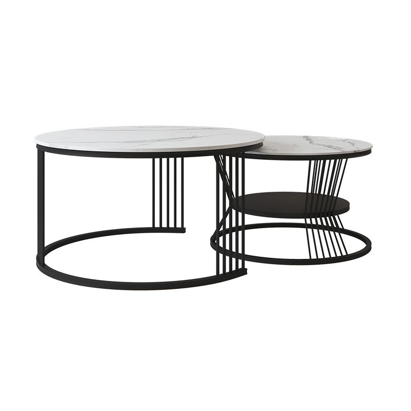 Contemporary Coffee Table Set Round White 2-Piece Coffee Cocktail Table Clearhalo 'Coffee & Accent Tables' 'Coffee Tables' 'coffee_tables' 'furn' 'furn_coffee_tables' 'Furniture' 'Living Room Furniture' 1200x1200_fc657d93-8761-4290-8977-29188f0b3f3f