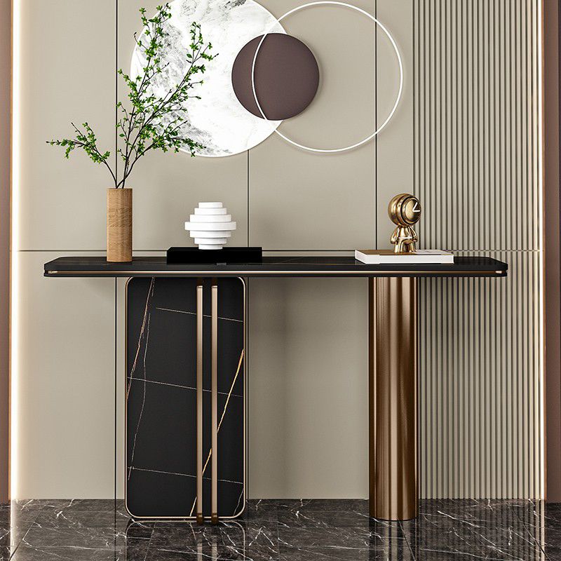 Modern Accent Table Marble Console Table with 1 Shelf for Hall , 33.46 Inch Tall Clearhalo 'Console Tables' 'console_tables' 'Entry & Mudroom Furniture' 'furn' 'furn_console_tables' 'Furniture' 1200x1200_fc661eb6-7c33-4240-8ce7-17aa4d249482