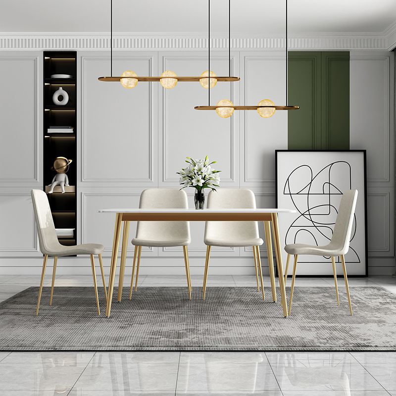 Traditional Luxury Dining Table White Sintered Stone Table with Gold Frame Clearhalo 'Dining Tables & Seating' 'Dining Tables' 'dining_table' 'furn' 'furn_dining_table' 'Furniture' 'furniture_dining_table' 'Kitchen & Dining Furniture' 'kitchen' 'kitchen_dining_table' 1200x1200_fc663d3a-8a48-411c-b8ca-dd45c59d6eb4