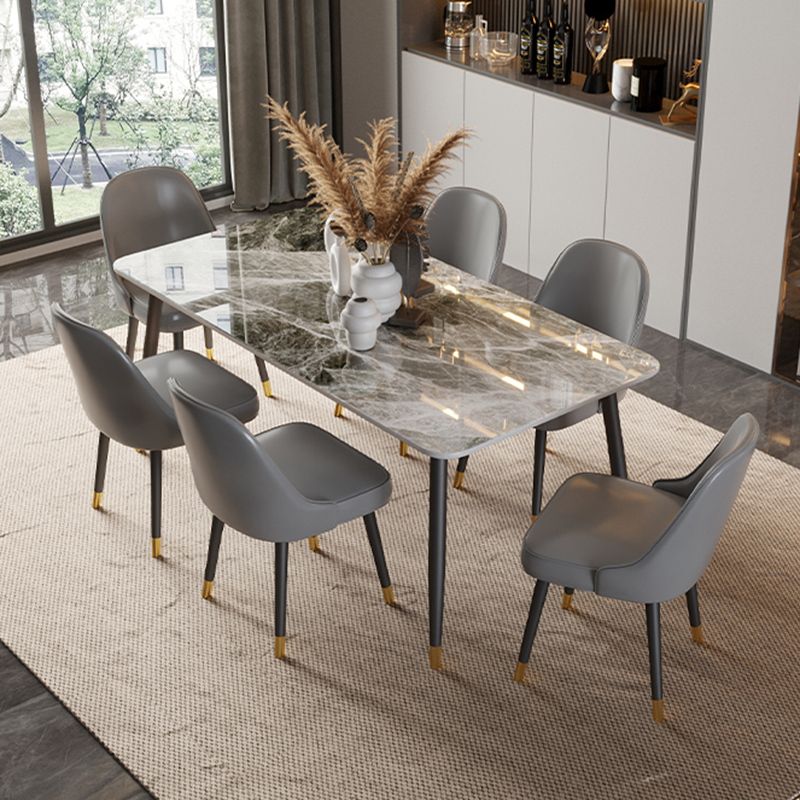 Nordic 1/5/7 Pieces Furniture Rectangle Stone Dining Table Set in Gray