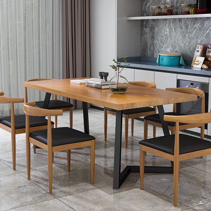 Metal Industrial Rectangle Table Pine Solid Wood Top Table with Sled Base Clearhalo 'Dining Tables & Seating' 'Dining Tables' 'dining_table' 'furn' 'furn_dining_table' 'Furniture' 'furniture_dining_table' 'Kitchen & Dining Furniture' 1200x1200_fc6c78f5-4331-48f1-a688-d79536cd3e03