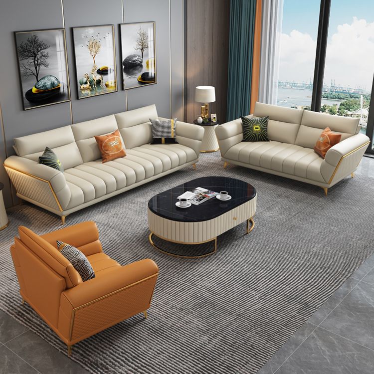 Massives Holz glamourös echtes Leder ausgestattet Armsofa mit Kissen