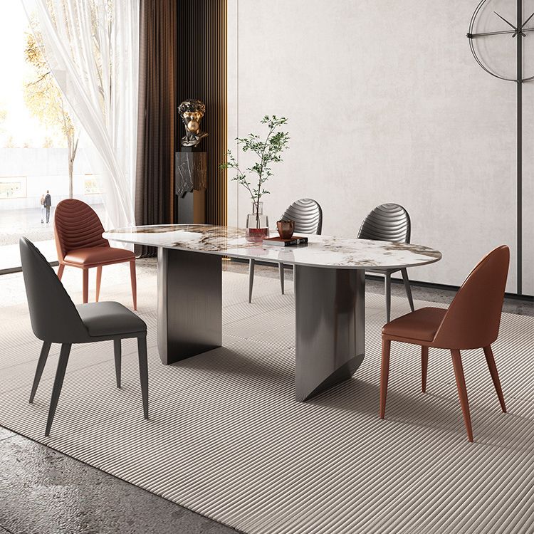Luxury Sintered Stone Kitchen Home Fixed Double Pedestal Dining Table Clearhalo 'Dining Tables & Seating' 'Dining Tables' 'dining_table' 'furn' 'furn_dining_table' 'Furniture' 'Kitchen & Dining Furniture' 1200x1200_fc709f20-7a6b-47fc-b6a5-deadd351e777