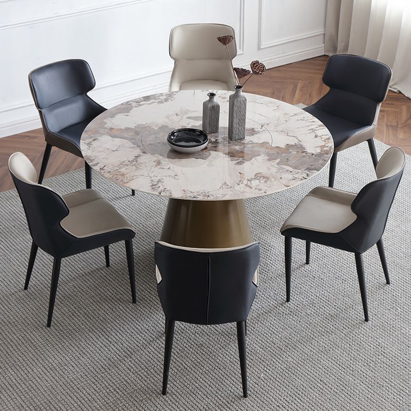 Sintered Stone Top Round Table for Restaurant Modern Dining Table with Metal Pedestal Clearhalo ' dining_table' 'Dining Tables & Seating' 'Dining Tables' 'furn' 'furn_dining_table' 'Furniture' 'furniture_dining_table' 'Kitchen & Dining Furniture' 'kitchen&dining_furn' 'kitchen' 'kitchen_dining_table' 1200x1200_fc77f605-3a7a-4eb3-bae3-4ba5479f66a2