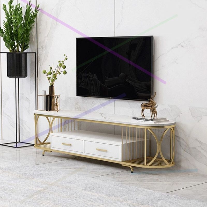 Glam Stone Meuble TV avec étagères ouvertes et console avec tiroirs