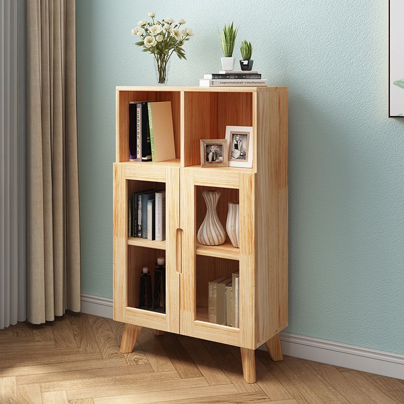 Pine Wood Glass Paned Accent Cabinet 47.6" Tall Natural Storage Chest Clearhalo 'Cabinets & Chests' 'cabinets_chests' 'furn' 'furn_cabinets_chests' 'Furniture' 'Living Room Furniture' 1200x1200_fc7a3a13-62ee-43b5-8f6a-081bb3621053