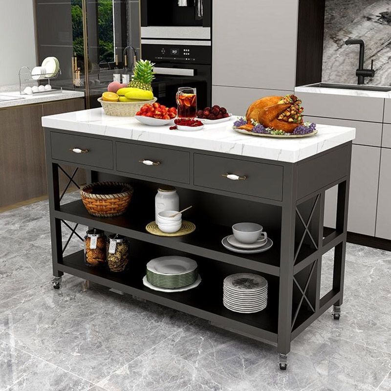 Modern Open Storage Prep Table Dining Room Kitchen Trolley with Drawer