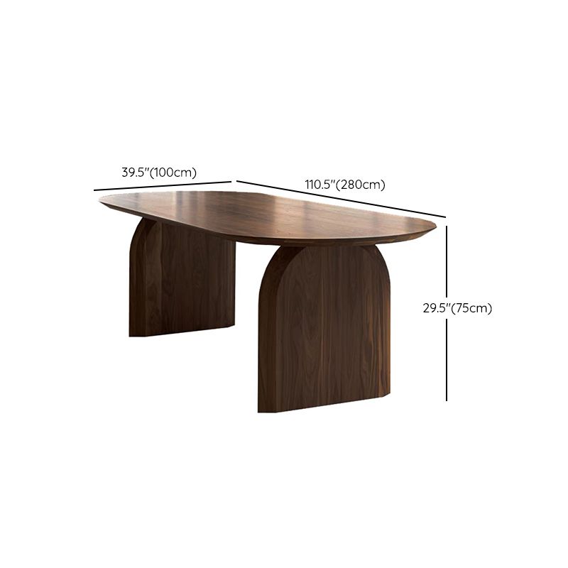 Mesa de madera maciza marrón con pedestal doble, mesa de cocina ovalada para comedor