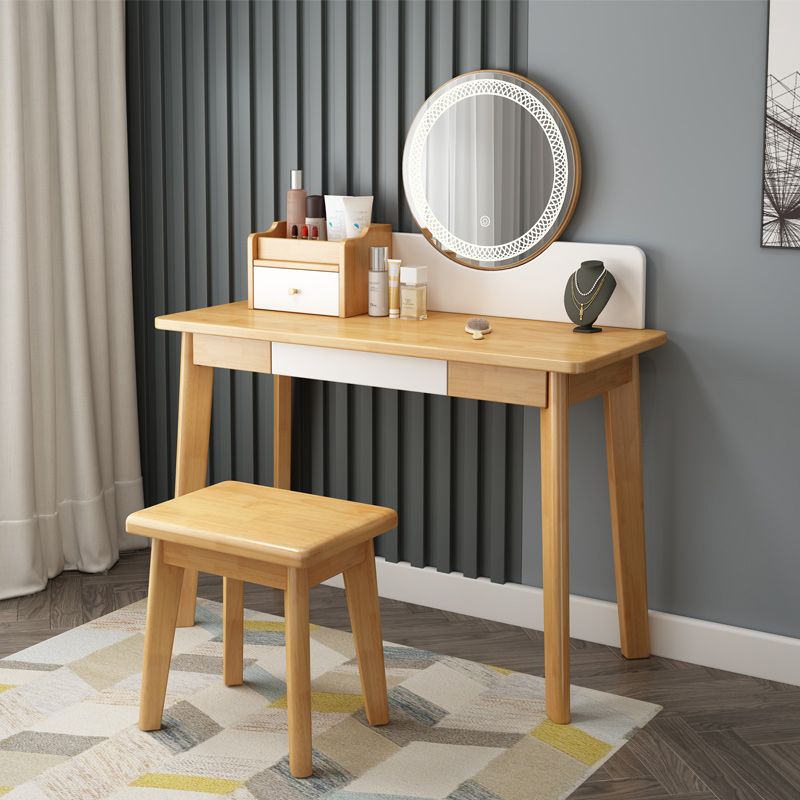 Vanité de maquillage de table en bois massif de 29,52 "Hauteur avec miroir et tiroirs