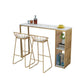 Mesa de pub con base dorada, mármol sintético y mesa de bar blanca con 2 estantes