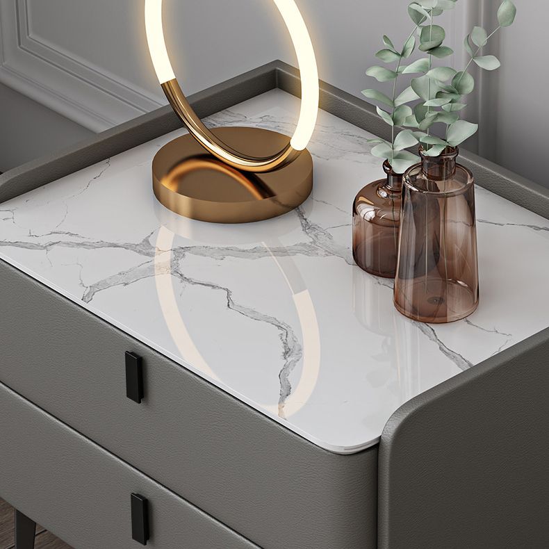 Modern Bed Nightstand Stone Accent Table Nightstand Cabinet with 2-drawer Clearhalo 'Bedroom Furniture' 'furn' 'furn_night_stand' 'Furniture' 'night_stand' 'Nightstands' 1200x1200_fc7f978c-2118-42b8-a156-b28244831236