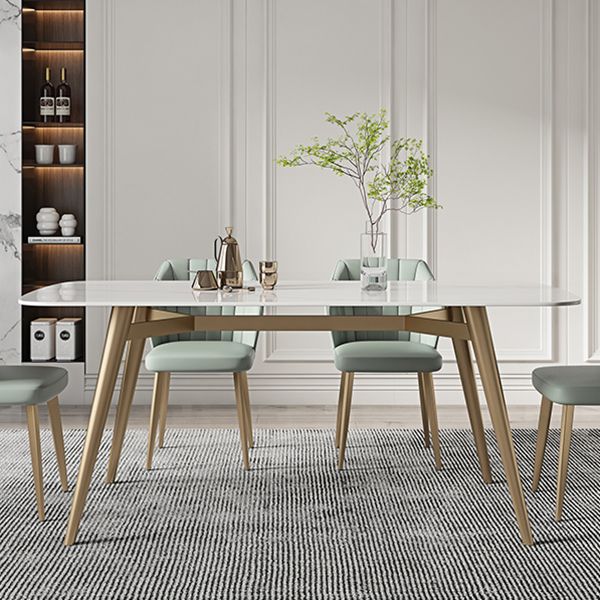Contemporary Dining Table Sintered Stone Dining Table with 4 Gold Legs Clearhalo ' dining_table' 'Dining Tables & Seating' 'Dining Tables' 'furn' 'furn_dining_table' 'Furniture' 'furniture_dining_table' 'Kitchen & Dining Furniture' 'kitchen&dining_furn' 'kitchen' 'kitchen_dining_table' 1200x1200_fc830c10-0c67-464f-bde5-7f5534a89e4f