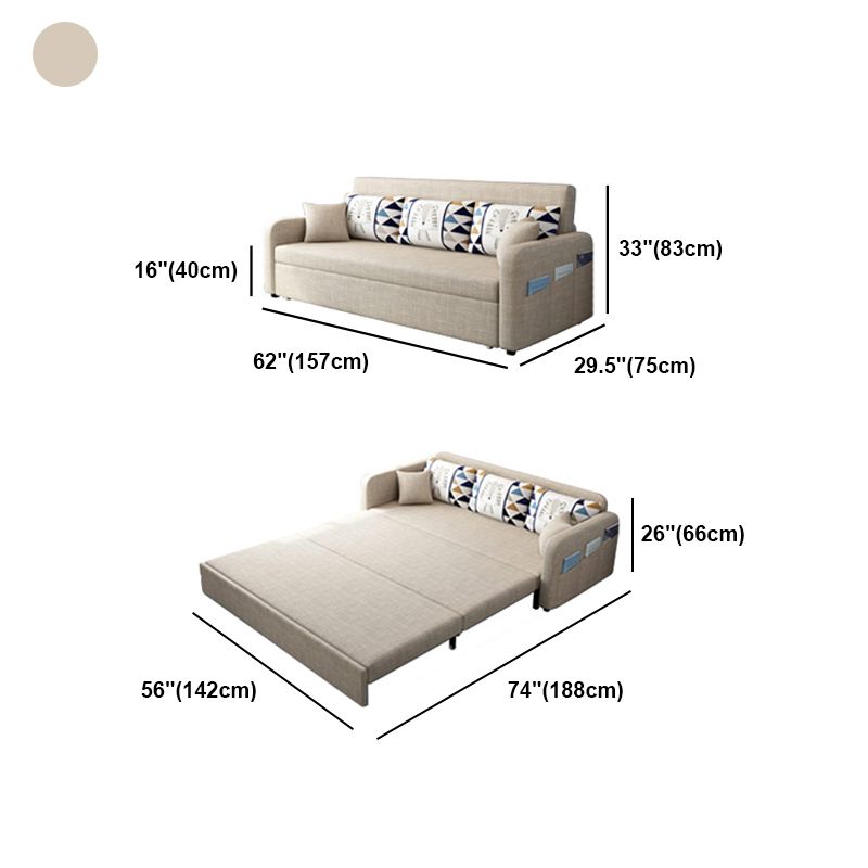 Eigentijdse katoenen blend vierkante armbank bed met kussens in bruin