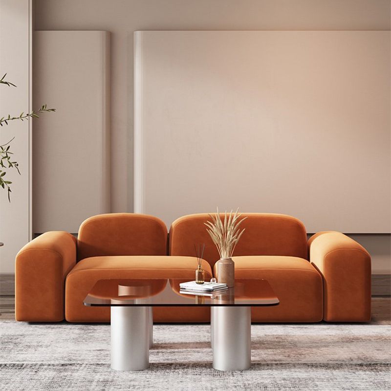 スクエアアームソファコンテンポラリーシンプルなベルベットのオレンジのシンプルなベルベットシート