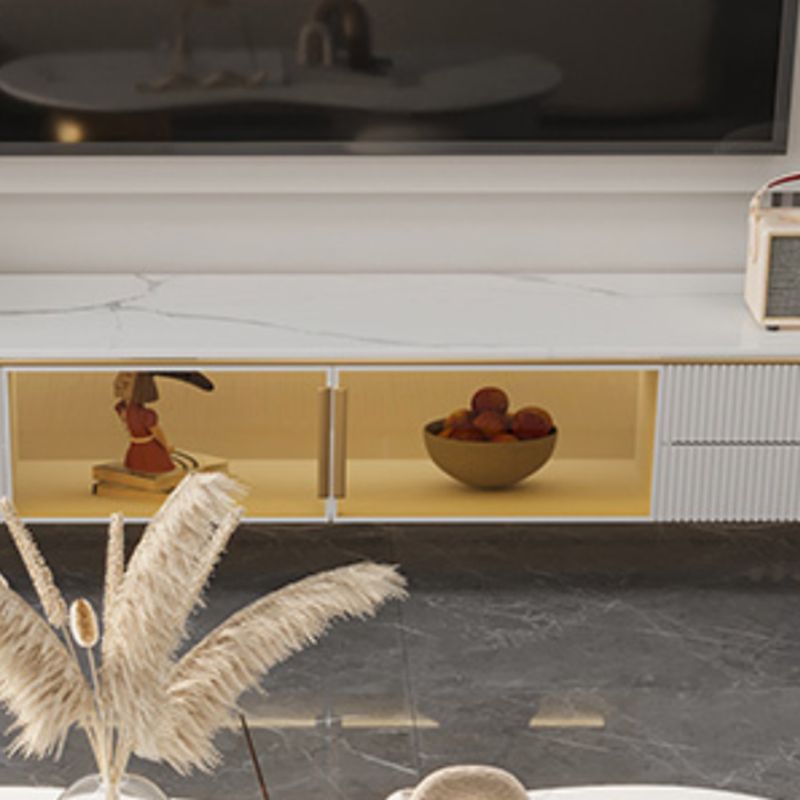 Glam Style Stone TV Stand White Color Console TV de stockage fermé avec 2 dessins