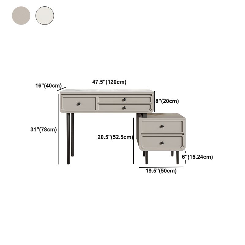 Wood and Metal Vanity Table in Grey/White 5 Storage Drawers Makeup Desk Clearhalo 'Bedroom Furniture' 'furn' 'furn_makeup_vanities' 'Furniture' 'Makeup Vanities' 'makeup_vanities' 1200x1200_fc907258-3af7-4d00-9e42-37bc17c5d03c