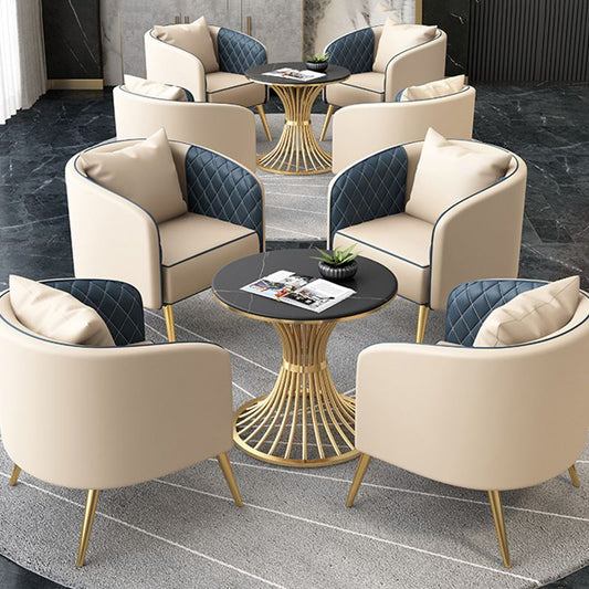 Round Shape Luxury Dining Table White Tone Fixed Table with Sintered Stone