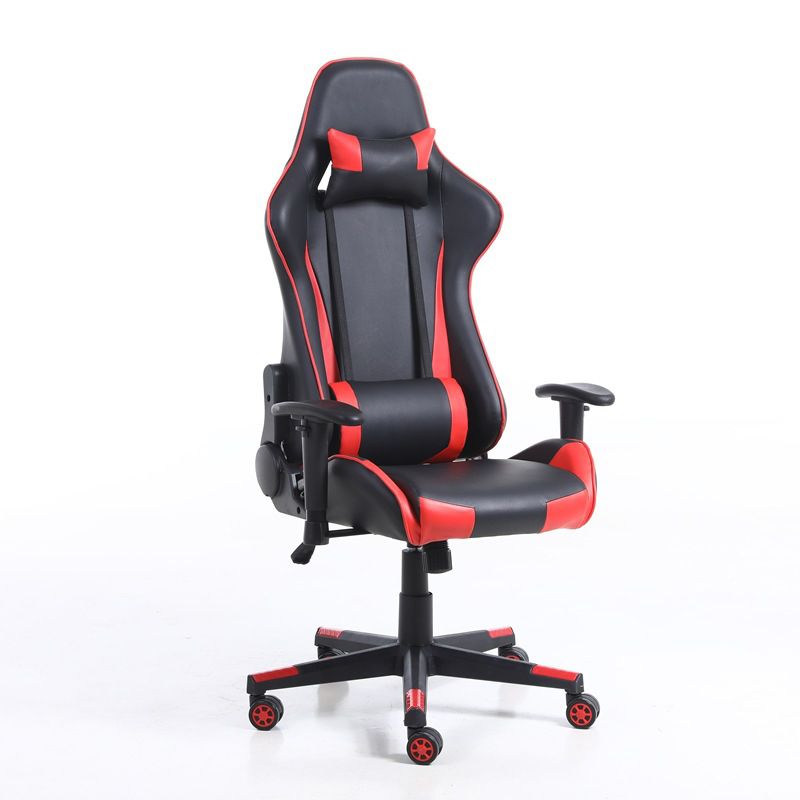Eigentijdse fauteuil met hoofdsteun, gestoffeerde draaibare kunstleren stoel