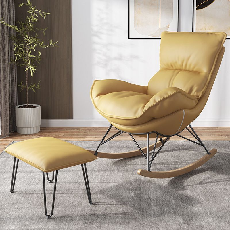 Contemporary Rocking Chair Faux Leather Water Resistant Plain Rocker Chair with Ottoman