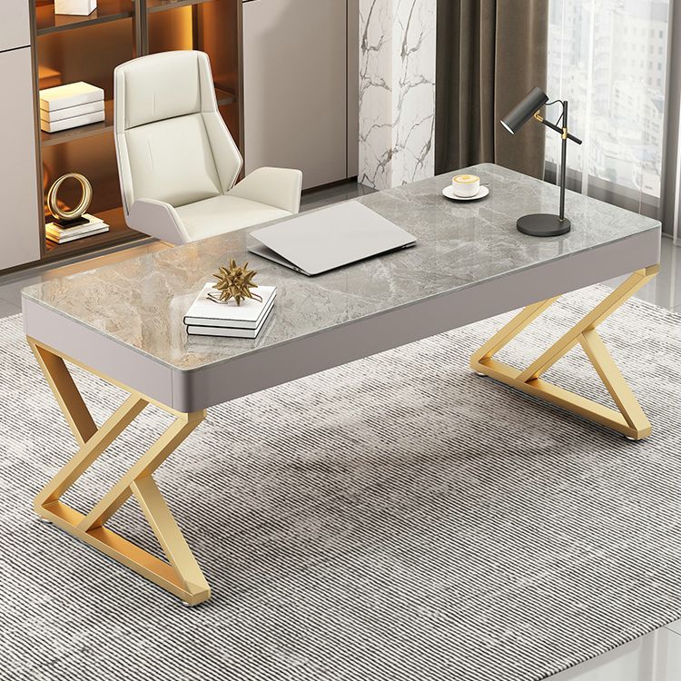 29.25-inch H Classic Glam Writing Desk Desk Curved Stone Office Desk