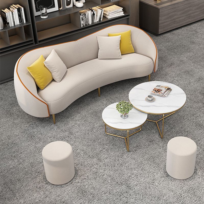 Canapé canapé en cuir en faux cuir beige / gris avec oreillers de boîtier