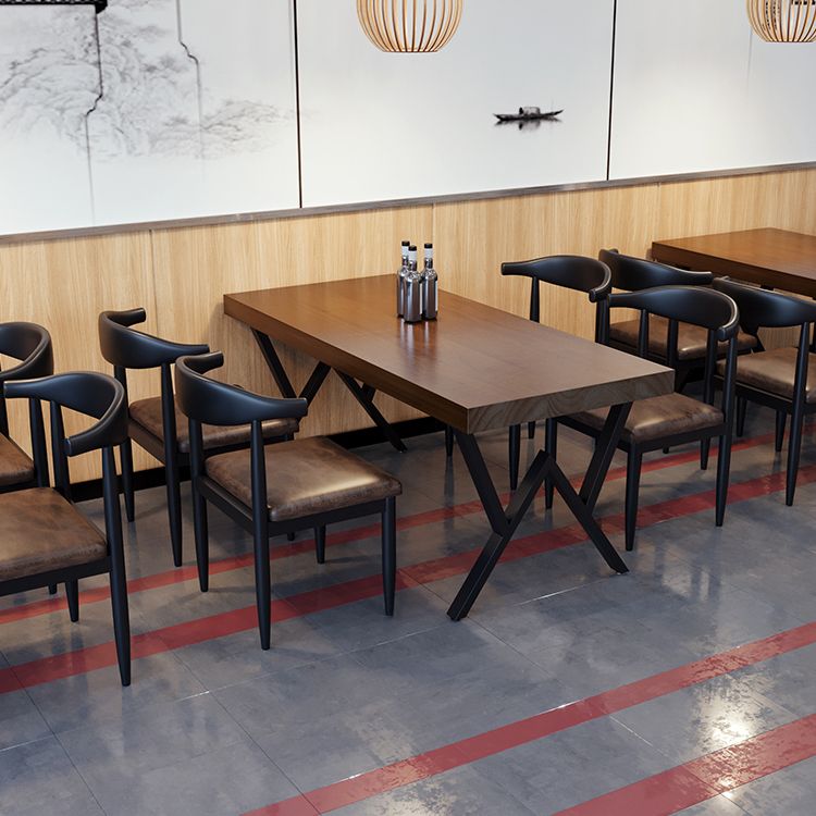 Industrial Rectangle Dining Room Table Pine Solid Wood Table with Black Double Pedestal Clearhalo ' dining_table' 'Dining Tables & Seating' 'Dining Tables' 'furn' 'furn_dining_table' 'Furniture' 'furniture_dining_table' 'Kitchen & Dining Furniture' 'kitchen&dining_furn' 'kitchen' 'kitchen_dining_table' 1200x1200_fc9d4126-6f99-459d-baec-44b0adb10e47